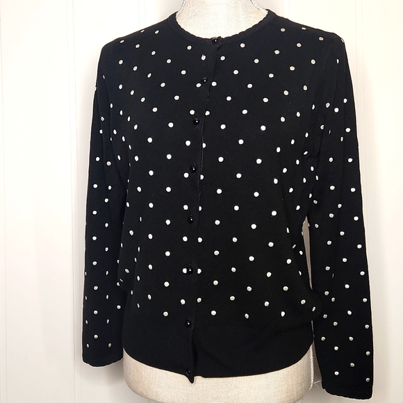 Marks & Spencer Sweaters - Marks & Spencer black  polka-dot button-down 3D knit cardigan sweater